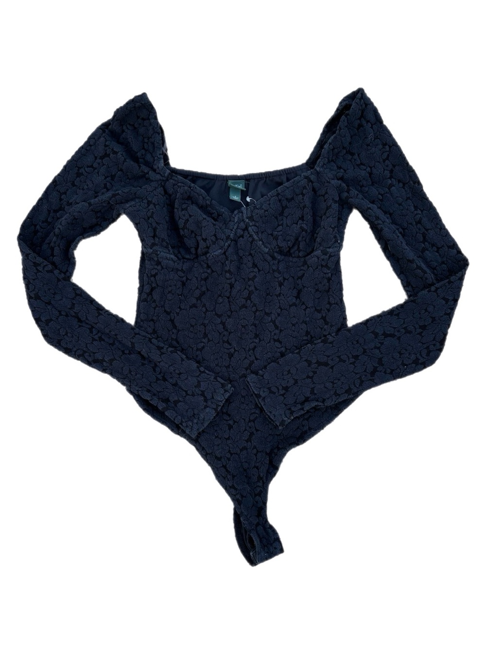 Wild Fable | Black Lace Bustier Long Sleeve Bodysuit